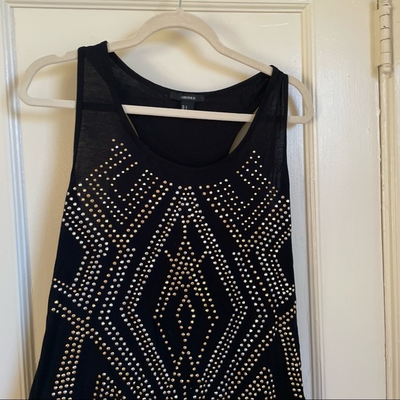 💥🎉HP🎉💥 Forever 21 Black Stretch Racerback Scoop Neck Tank Gold Silver Studs - Picture 6 of 11